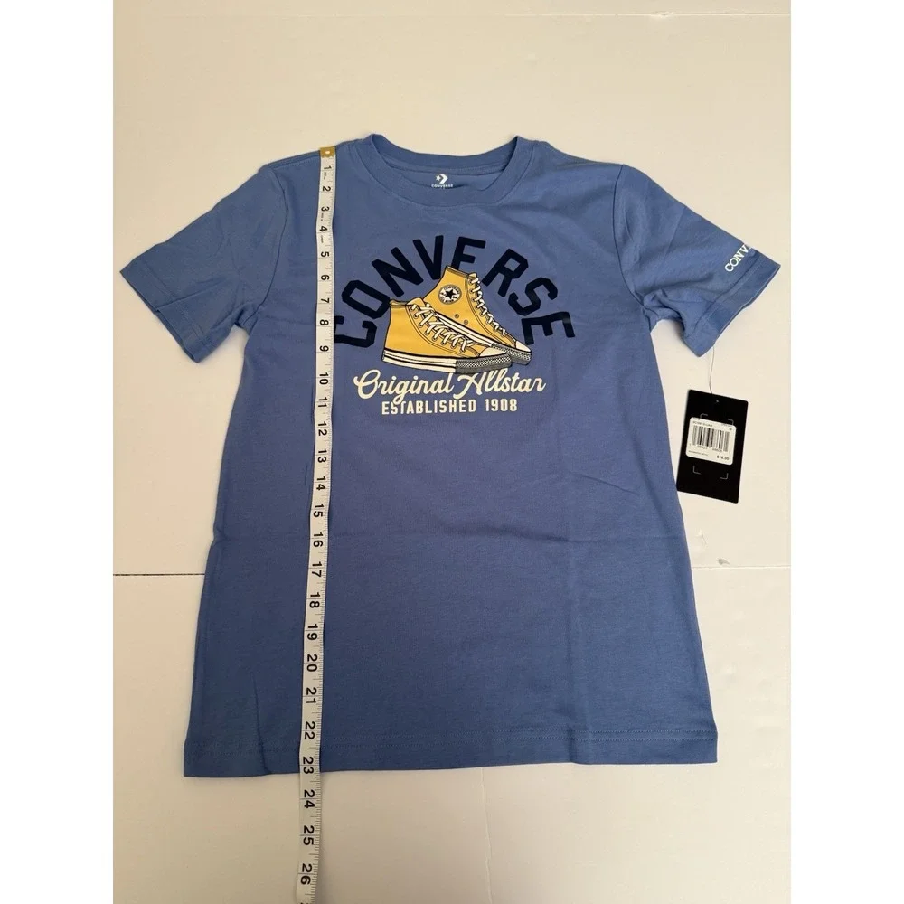 Converse Boy T-Shirt Medium Blue Yellow Shoes Casual School Allstar Kids M NWT